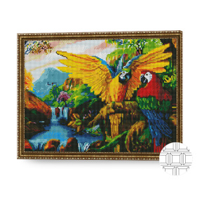 Mozaic cu diamante pătrate 40x50 cm. Papagali în junglă
