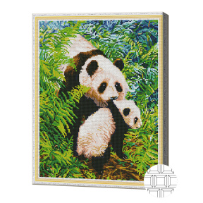 Mozaic cu diamante pătrate 40x50 cm. Urșii panda în junglă