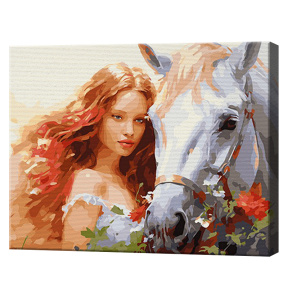 Fata și calul, 40x50cm, pictură pe numere