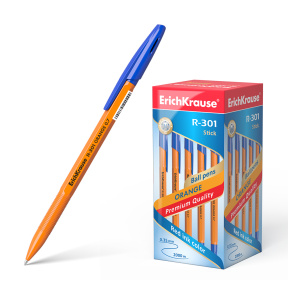 Ручка шариковая Erich Krause 0,7 мм R-301 Orange Stick, синий