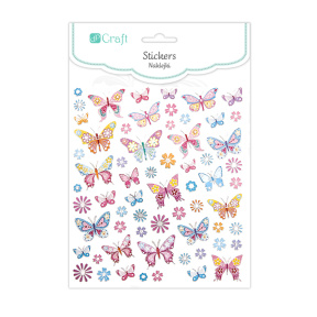 Наклейки - Бабочки и цветы, пастель, 63штук