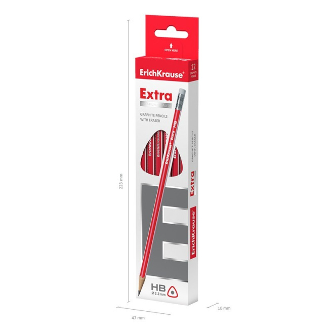 Creion Erich Krause Extra cu radiera HB, triangular, (per bucată)