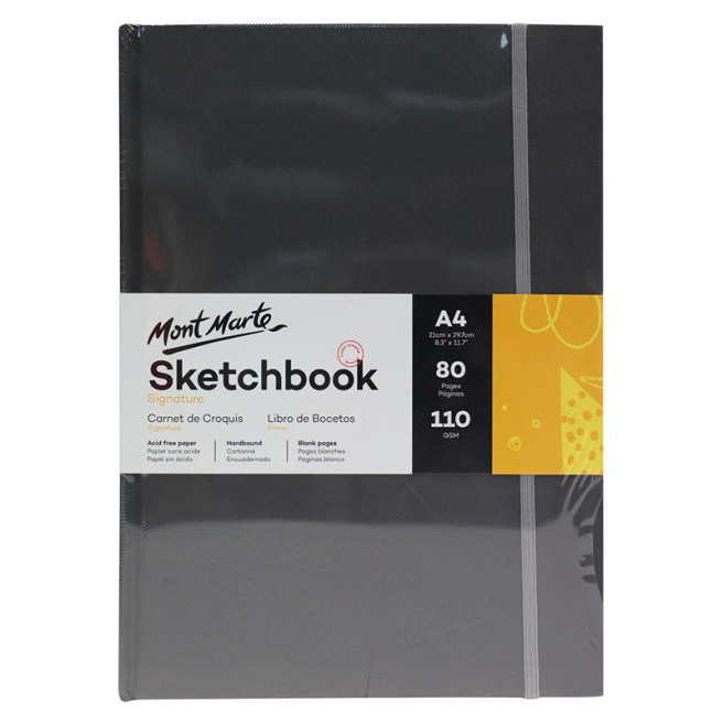 Sketchbook cu elastic A4, 110 gsm, 80 foi dry media