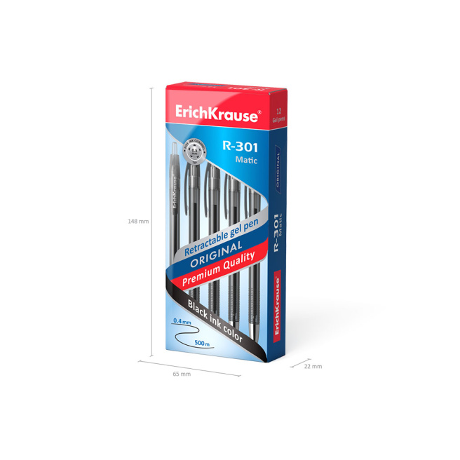 Pix cu gel cu buton Erich Krause R-301 Original Gel Matic, negru 0,5 mm