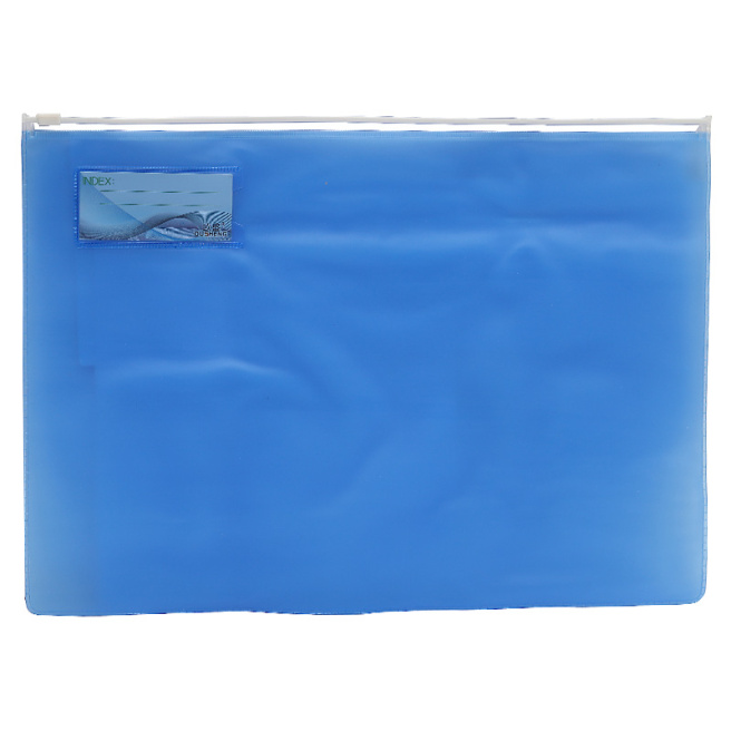 Mapă-ZIP A4, PVC, semi-transparentă, albastru, mat