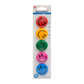 Комплект круглых магнитов "Smile" (d=40mm, 5 шт, цветные) для доски