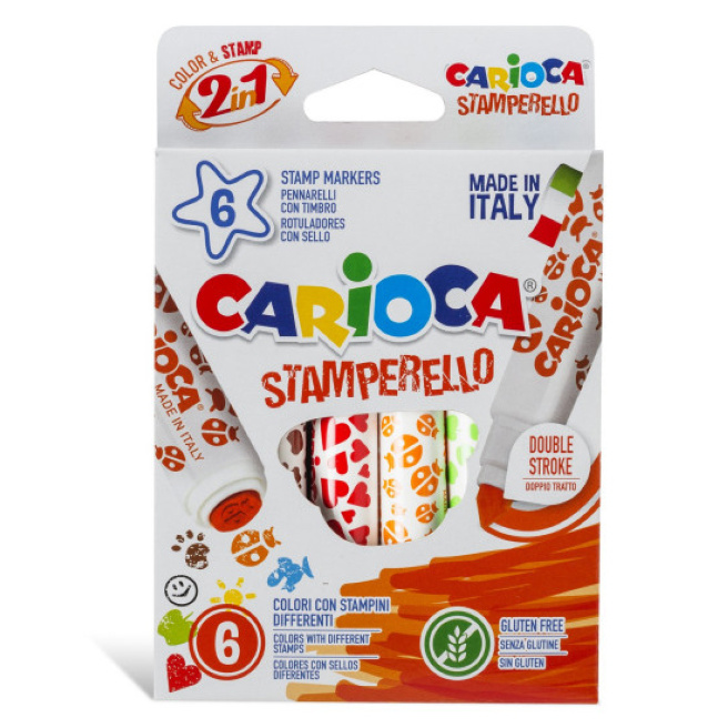 Набор фломастеров Carioca со штампами Stamperello, 6 штампов