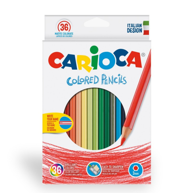Set creioane colorate Carioca, hexagonale, 36 culori