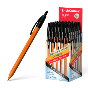 Ручка шариковая на кнопке Erich Krause 0.7мм,  R-301 Orange Matic черный