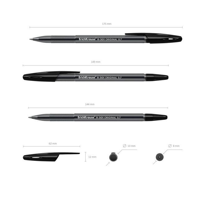 Pix cu bila Erich Krause 0,7 mm R-301 Original Stick, negru