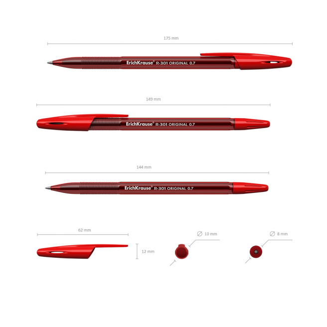 Pix cu bila Erich Krause 0,7 mm R-301 Original Stick, roșu