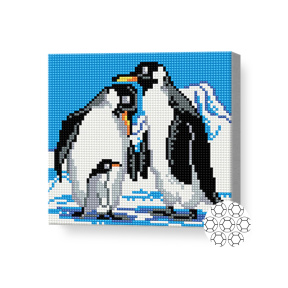 Familia pinguinilor, 20x20 cm, mozaic cu diamante