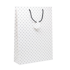 Pungă de cadouri albă cu buline 33x45,7x10,2, (mix 12 buc/pachet)