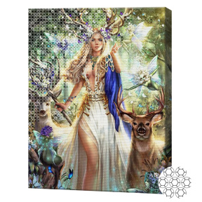 Regina pădurii, 40x50 cm, set combo pictură pe numere + mozaic cu diamante