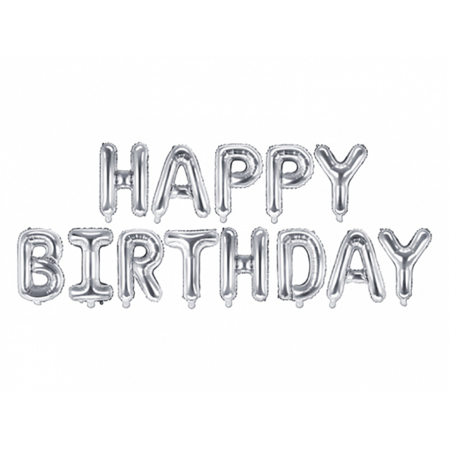 Шар фольгированный Happy Birthday, серебро