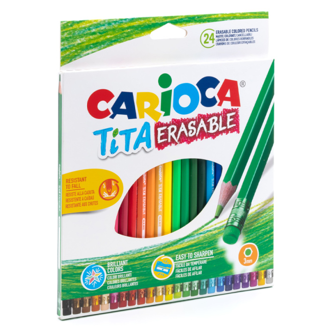 Карандаши цветные Carioca Tita, стираемые, пластиковые, 24 цветов