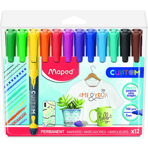 Set de markere permanente, MAPED Custom, 12 culori