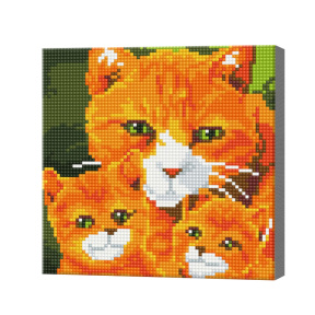 Семья рыжих котиков, 20x20 см, алмазная мозаика