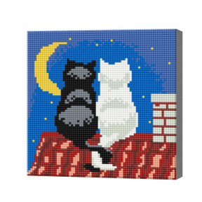 Котики на крыше при луне, 20x20 см, алмазная мозаика
