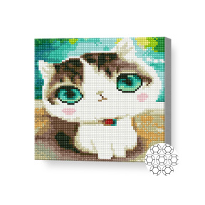 Котенок с изумрудными глазами, 20x20 см, алмазная мозаика