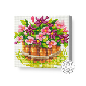 Buchetul de flori mov, 20x20 cm, mozaic cu diamante