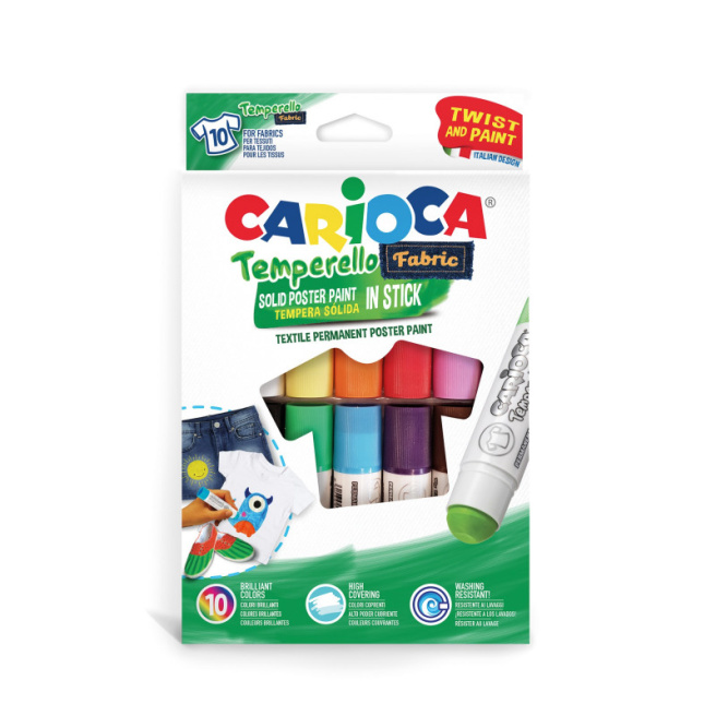 Темпера твердая Carioca Temperello 10 шт., для ткани