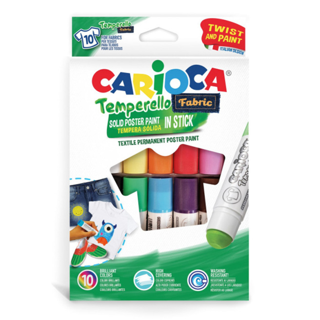 Темпера твердая Carioca Temperello 10 шт., для ткани