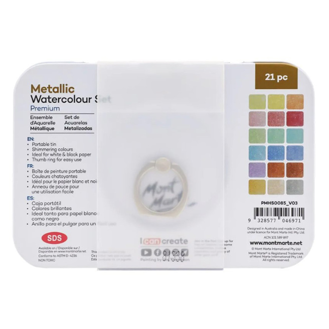 Set vopsele acuarelă metalic Watercolour în cutie metal 21 culori