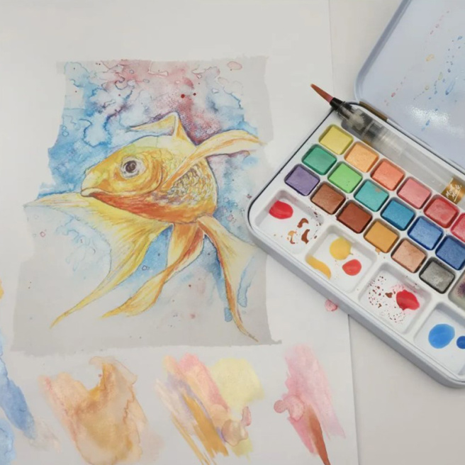 Set vopsele acuarelă metalic Watercolour în cutie metal 21 culori