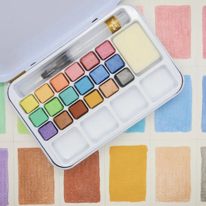 Set vopsele acuarelă metalic Watercolour în cutie metal 21 culori