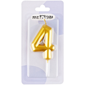 Lumânare pentru tort MESHU Cifra 4, 6 cm, aurie