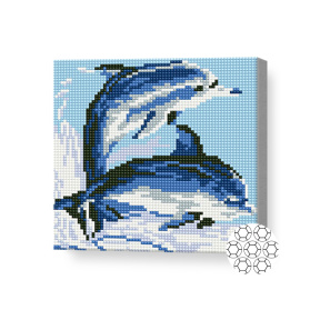 Delfinii, 20x20 cm, mozaic cu diamante, cristale rotunde