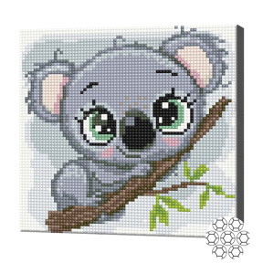 Koala în copac, 20x20 cm, mozaic cu diamante, cristale rotunde