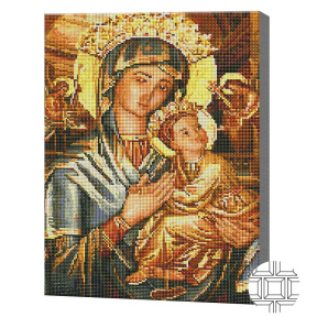 Икона Св. Богородицы с ангелочками, 40х50 см, алмазная мозаика, квадратные кристаллы