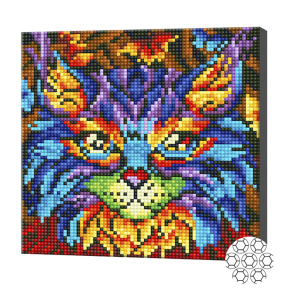 Arta pop. Pisică, 20x20 cm, mozaic cu diamante, cristale rotunde