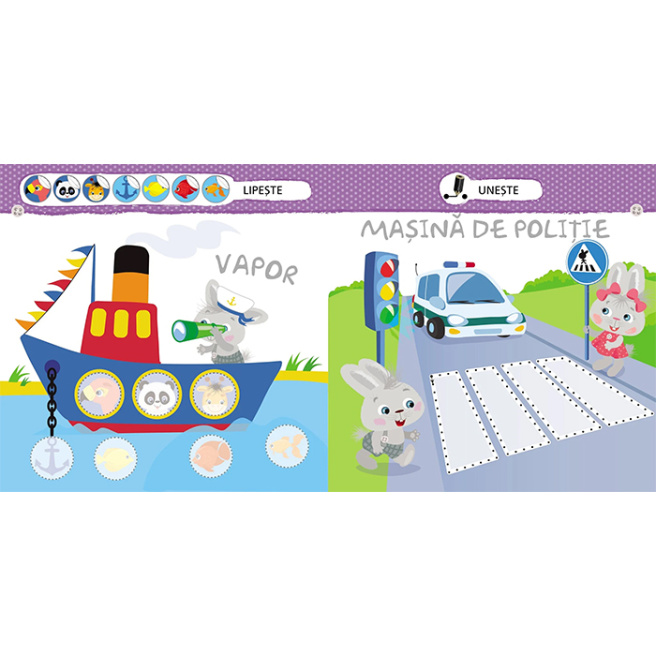 Iepurașul Bunny. Mijloace de transport. Cu autocolante