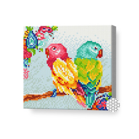 Papagali viu-colorați, 20x20 cm, mozaic cu diamante