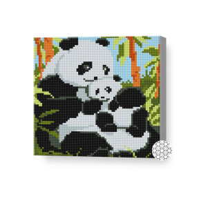 Panda cu puiul, 20x20 cm, mozaic cu diamante
