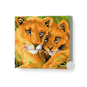 Leoaica cu puiul, 20x20 cm, mozaic cu diamante