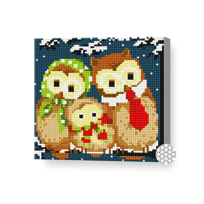 Семья совушек, 20x20 см, алмазная мозаика