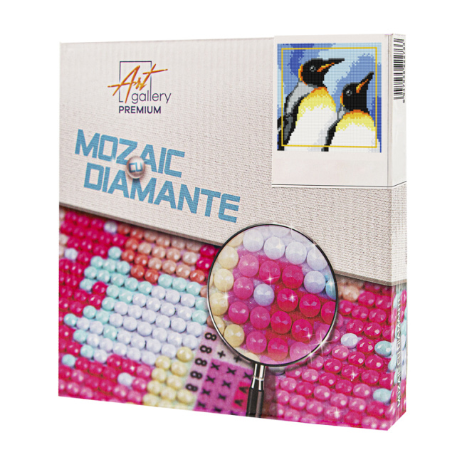 Cuplul pinguinilor, 20x20 cm, mozaic cu diamante