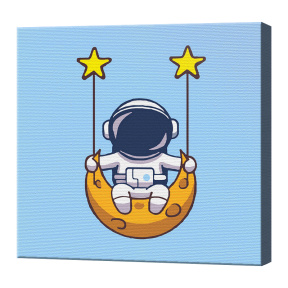 Cosmonaut merge pe lună, 20х20 cm, pictură pe numere