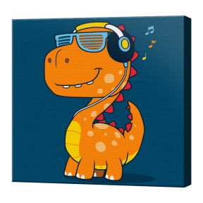 Динозаврик-меломан, 20х20 см, картина по номерам