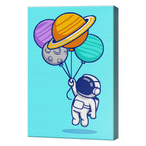 Cosmonaut pe baloane, 20х30 cm, pictură pe numere