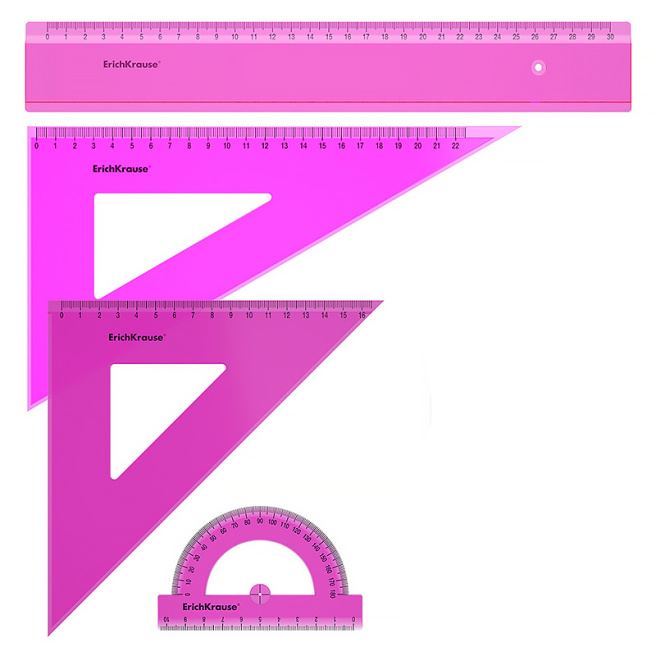 Set de rigle din plastic Erich Krause Neon 4 elemente (rigla 30 cm)