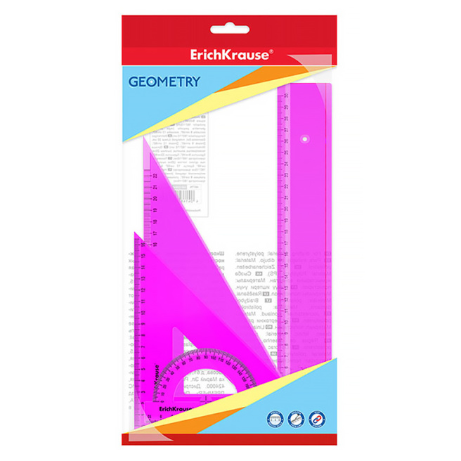 Set de rigle din plastic Erich Krause Neon 4 elemente (rigla 30 cm)