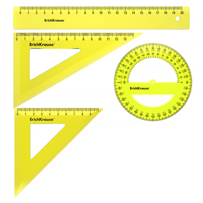 Set de rigle din plastic Erich Krause Neon 4 elemente(rigla 15cm), galben