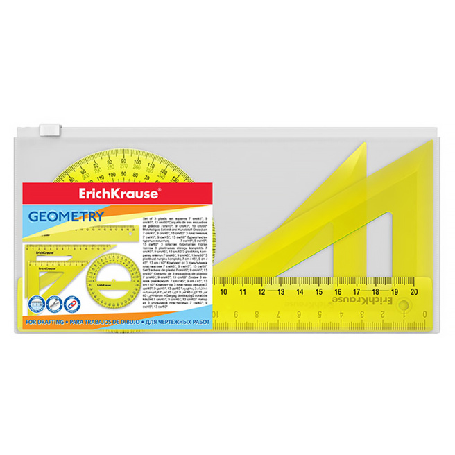Set de rigle din plastic Erich Krause Neon 4 elemente(rigla 15cm), galben