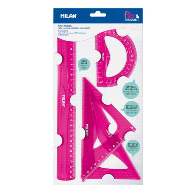 Set de rigle din plastic MILAN, 4 elemente, roz