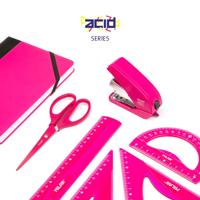 Set de rigle din plastic MILAN, 4 elemente, roz